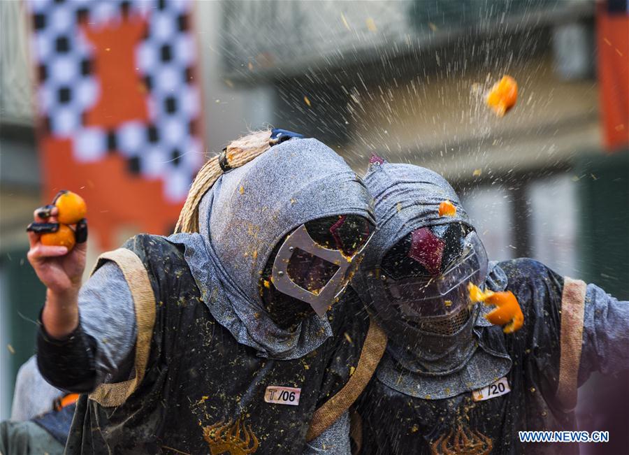 ITALY-IVREA-CARNIVAL-"BATTLE OF THE ORANGES"