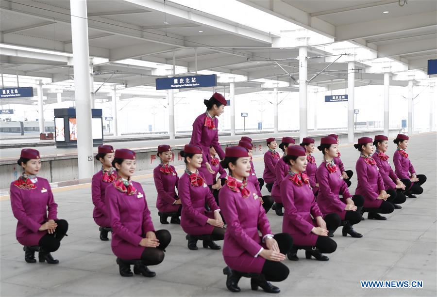 CHINA-CHONGQING-SPRING FESTIVAL TRAVEL RUSH-TRAINING-STEWARDESS (CN)