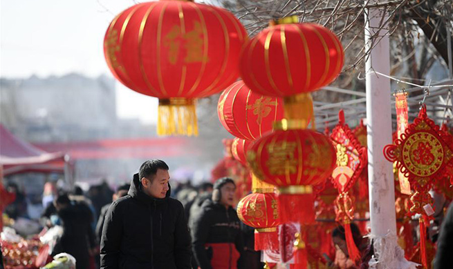 Customers shop at local market for Spring Festival in NW China's Ningxia