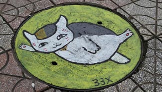 Graffiti on well lids add colors to winter